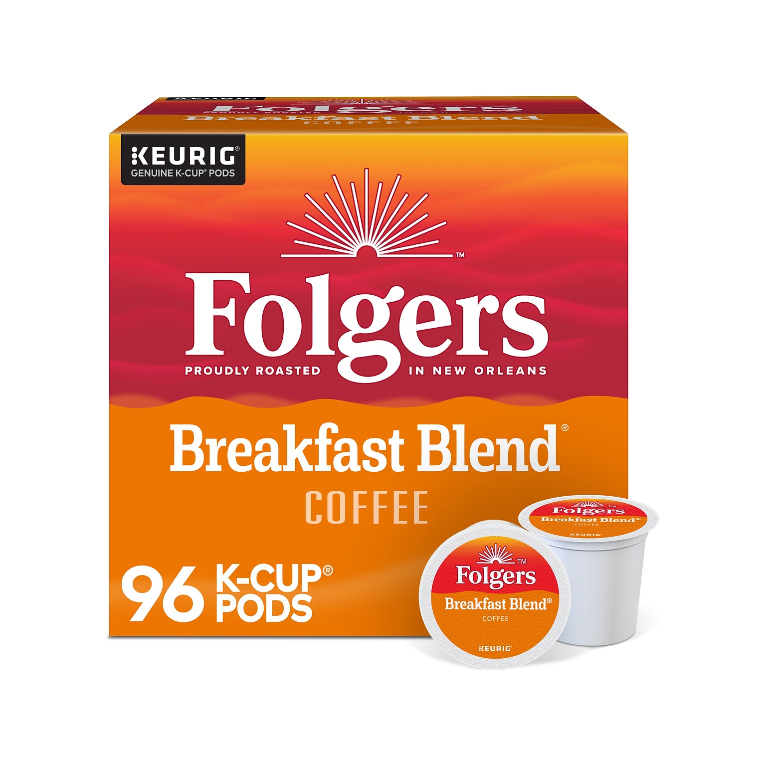 Folgers Breakfast Blend Coffee, Keurig K-Cup Pod, 96/Carton (000370677/6684CT)