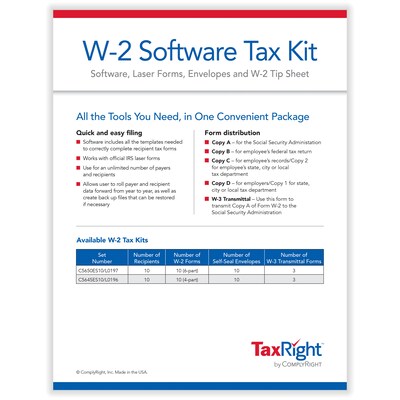 ComplyRight TaxRight 2024 W-2 Tax Form Tax Forms, Envelopes, TipSheet & Software, 6-Part, 10/Pack (S