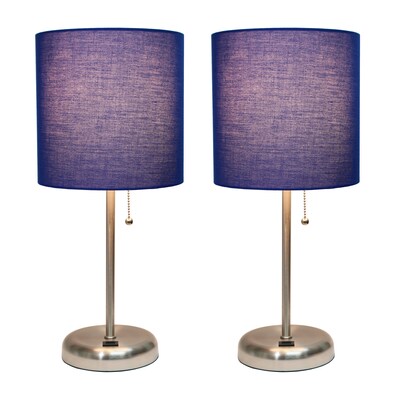 Creekwood Home Oslo Duo 19.5 LED Table Lamp with USB Port, Brushed Steel/Navy Blue Shade, 2/Set (CW