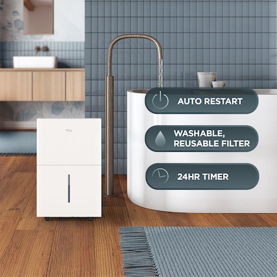 TCL 50-Pint Portable Dehumidifier, 3-Speed, Covers up to 4500 sq. ft., White (T50DC9R)