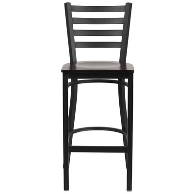 Flash Furniture HERCULES Series Traditional Metal Ladder Back Restaurant Barstool, Black/Walnut Wood (XUDG697BBARWAW)