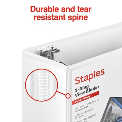 Staples® Standard 4" 3 Ring View Binder with D-Rings, White (26358-CC)