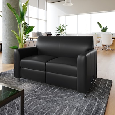 Flash Furniture Agent LeatherSoft Reception Loveseat, Black/Chrome Legs (BT827U2BKCHR)