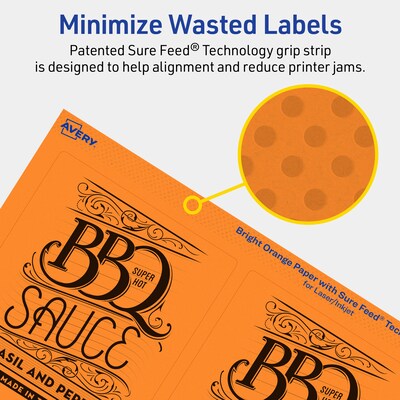 Avery Laser/Inkjet Multipurpose Rectangle Labels, 4.75" x 3.75", Bright Orange, 80/Pack (94254)