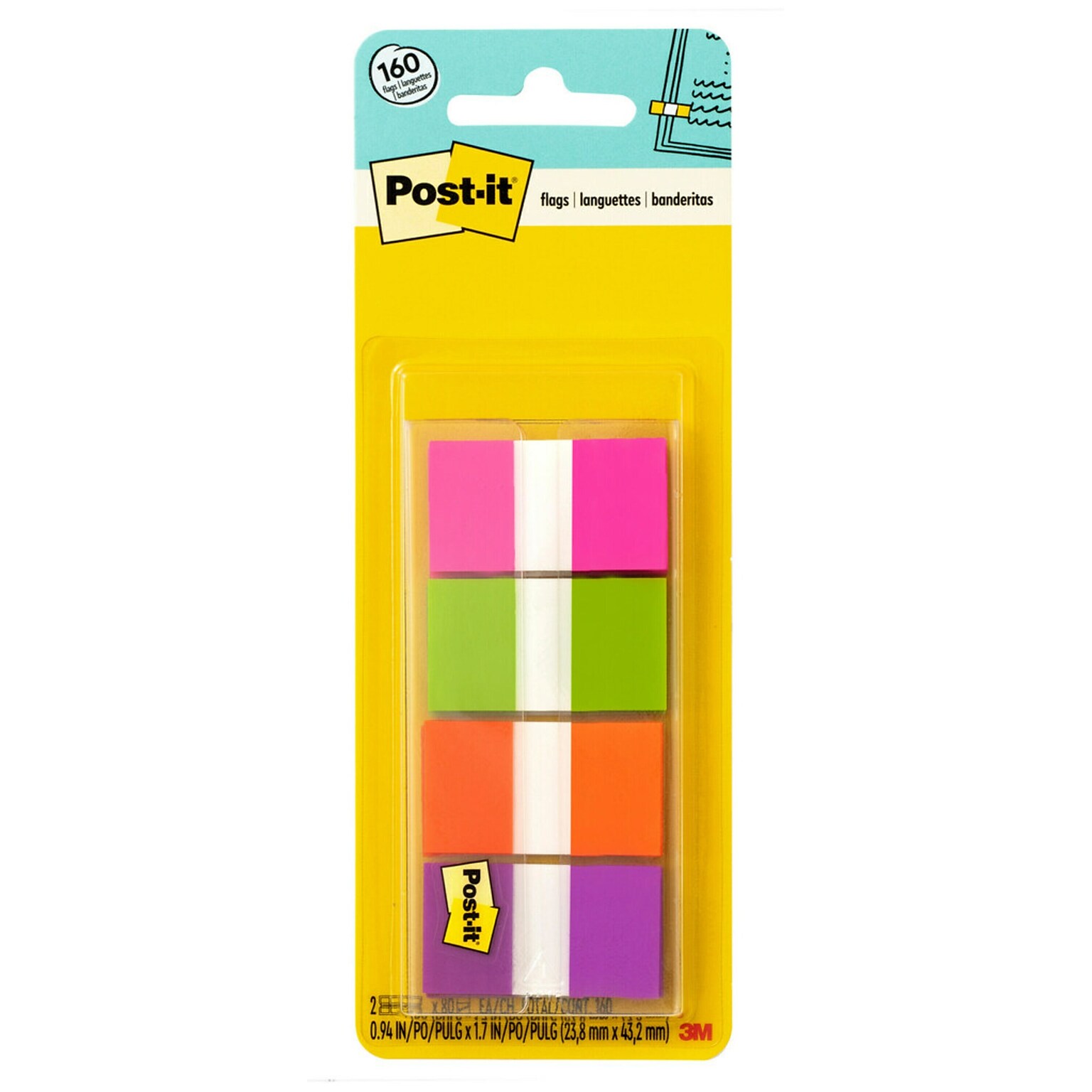 Post-it Flags, .94 Wide, Assorted Colors, 160 Flags/Pack (680-PGOP2)
