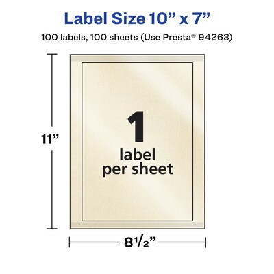 Avery Pearlized Ivory Rectangle Multipurpose Labels, 10" x 7", Ivory, 100/Box (94263)
