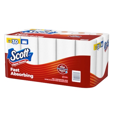 Scott Choose-A-Sheet Kitchen Roll Paper Towels, 1-ply, 102 Sheets/Roll, 15 Rolls/Pack (36371/55417)