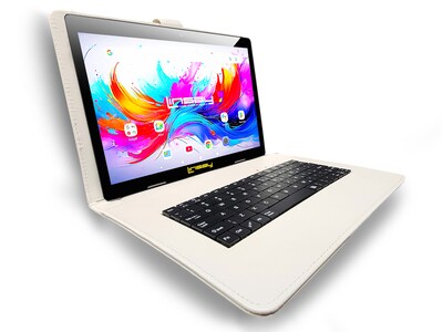 Linsay F10 Series 10.1 Tablet, Wi-Fi, Octa Core, 256GB eMMC, Android 15, with White Unique Oracle Keyboard Case & Briefcase