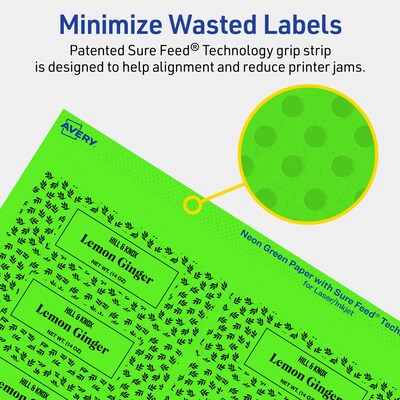 Avery Laser/Inkjet Multipurpose Rectangle Labels, 1.25" x 3.75", Neon Green, 960/Box (94228)