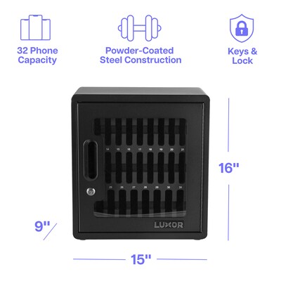 Luxor CellGuard Lockable 32-Unit Cell Phone Cabinet with Wall Mounting Kit, Black Powder Coated Steel (CHZZ002)