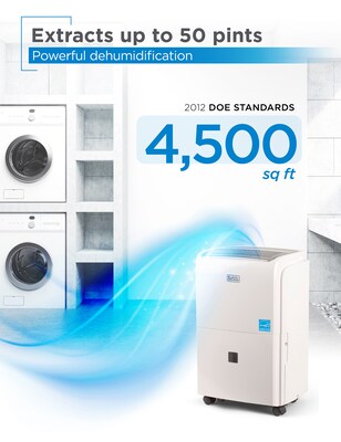 Black & Decker Energy Star 50-Pint Portable Dehumidifier, WiFi Enabled, 2-Speed, Covers up to 4500 sq. ft., White (BDT50PWTBWF)