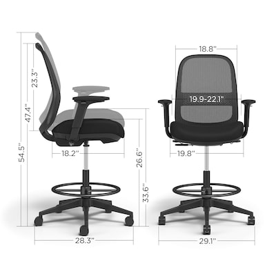 Workplace2.0™ Bedford Fabric Task Stool with Footrest and Lumbar Support, Black (UN60992)