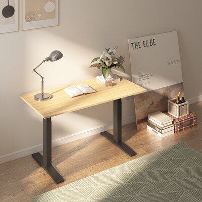 FlexiSpot E7COMMERCIAL 55''W Electric Height Adjustable Standing Desk, Bamboo/Black(E7BCOM5528-LBZB)