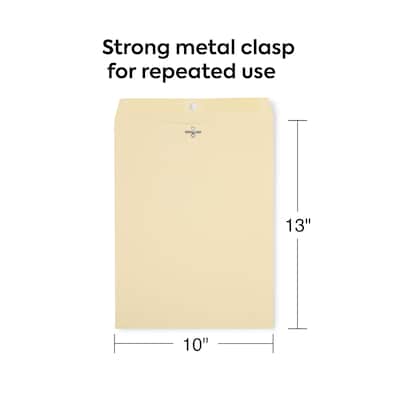 Staples 10 x 13 Heavy-Duty Clasp Catalog Envelopes, 32 lb Manila Kraft, Reinforced Metal Clasp & Gummed Seal, 100/Box