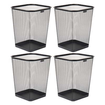 Mind Reader Metal Trash Can Without Lid, 5 Gallon, Black, 4/Pack (4SQUAGA-BLK)
