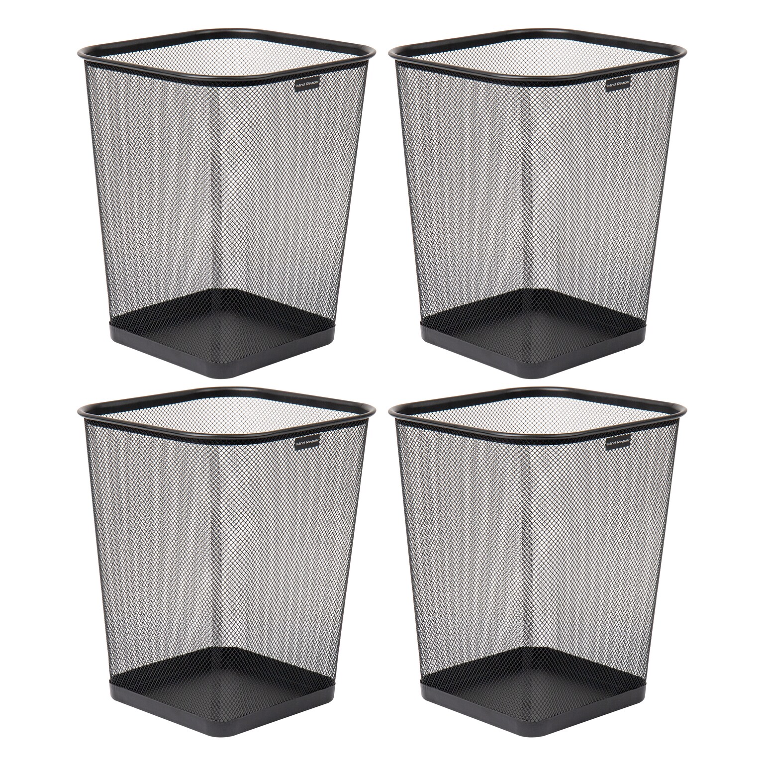 Mind Reader Metal Trash Can Without Lid, 5 Gallon, Black, 4/Pack (4SQUAGA-BLK)