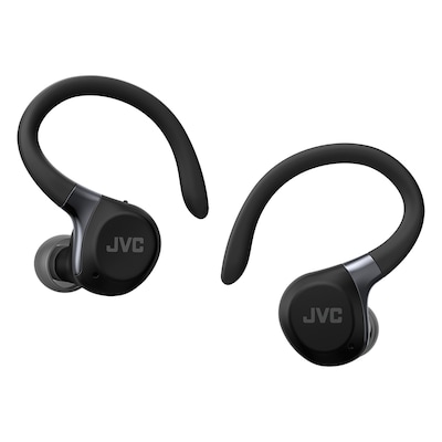 JVC Fitness True Wireless Bluetooth Active Noise Canceling Earbuds with Mic, Earhooks & Charging Case, Black (HA-EC75T)