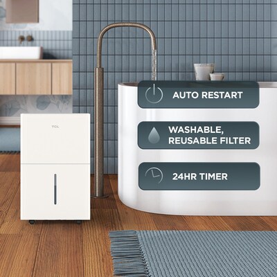 TCL 32-Pint Portable Dehumidifier, 3-Speed, Covers up to 3000 sq. ft., White (T32DC9R)