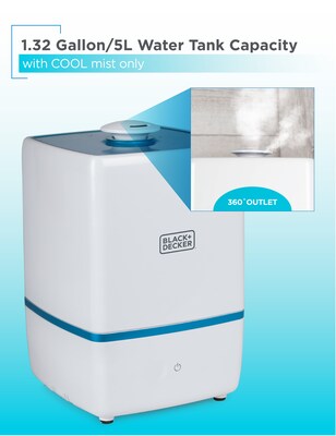 Black & Decker Ultrasonic Cool Mist Tabletop Humidifier, 1.32-Gallon, For Rooms up to 550 sq. ft., White (BUH005)
