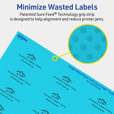 Avery Laser/Inkjet Multipurpose Rectangle Labels, 1" x 2", Bright Blue, 480/Pack (94220)