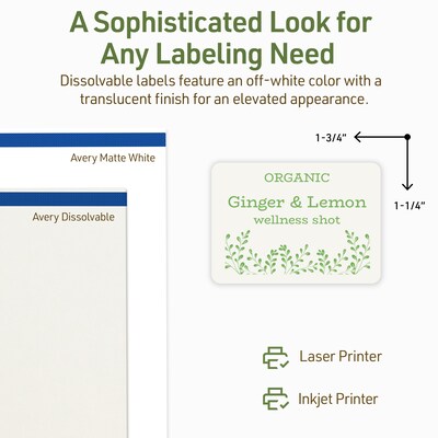 Avery Dissolvable Rectangle Multipurpose Labels, 1.25" x 1.75", Off-white, 160/Pack (94226)