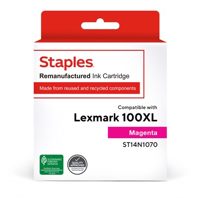 Staples Remanufactured Magenta High Yield Ink Cartridge Replacement for Lexmark 100XL (TR14N1070/ST14N1070)