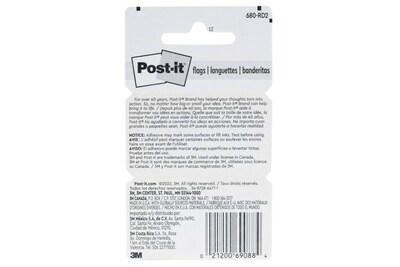 Post-it® Flags Value Pack, 1" x 1.7", Red, 50 Flags/Dispenser, 12 Dispensers/Box (680-RD12)
