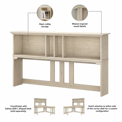 Bush Furniture Salinas 60W Hutch for L Shaped Desk, Antique White (SAH160AW-03)