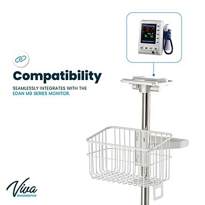 Viva Comfort Universal Vital Signs Monitor Mobile Stand with Mounting Plate for Edan M3, White (ADIME912-C-MP-06-MK)