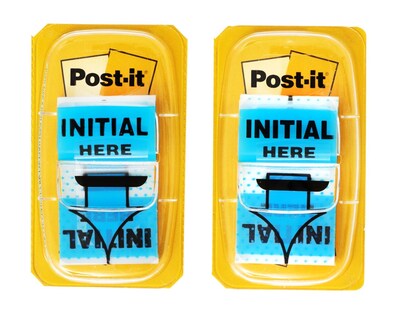 Post-it 'Initial Here' Message Flags, 1" Wide, Blue, 100 Flags/Pack (680-IH2)