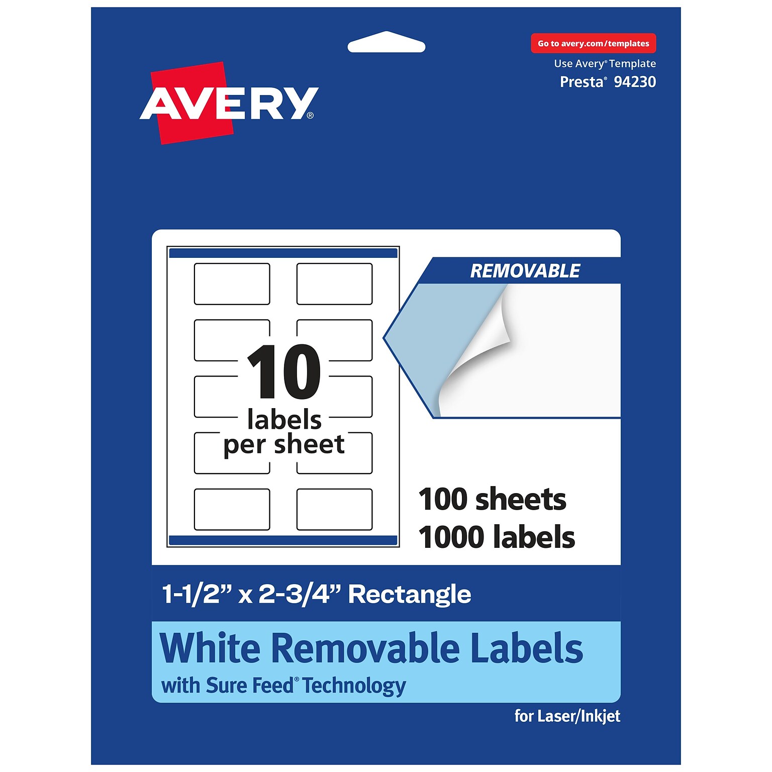 Avery Laser/Inkjet Multipurpose Rectangle Labels, 1.5 x 2.75, White, 1000 Labels/Box (94230)