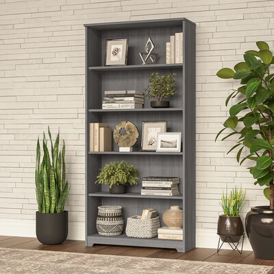 Bush Furniture Cabot Tall 66H 5-Shelf Bookcase with Adjustable Shelves, Modern Gray (WC31366)
