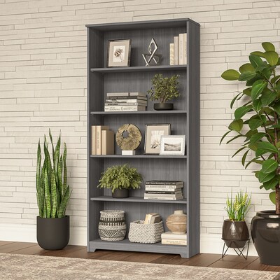 Bush Furniture Cabot Tall 66"H 5-Shelf Bookcase with Adjustable Shelves, Modern Gray (WC31366)