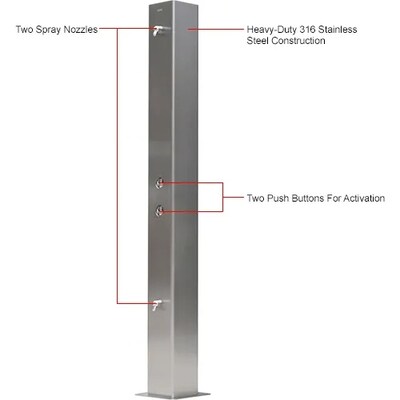 Global Industrial 84"H Outdoor Water Shower, 2 Nozzles, Stainless Steel (670434)