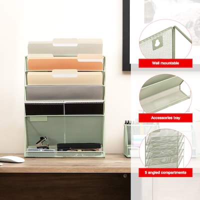 Staples 5-Pocket Metal Mesh Mountable Wall File, Letter Size, Sage Green (ST63849)