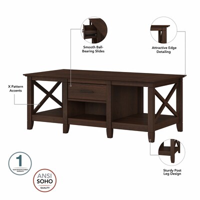 Bush Furniture Key West Manufactured Wood Console TV Stand, Screens up to 65", Bing Cherry (KWS025BC)