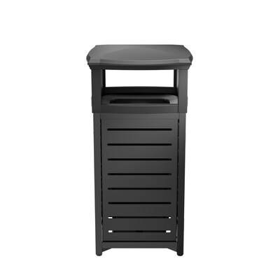 Suncast Commercial Metal Outdoor Trash Can with 2-Way Lid, 30 Gallon, Black (MTCSQ300)