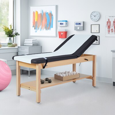 Aristo Wood Physician Exam Table with Shelf , Adjustable Backrest, Paper Cutter, and Holder, 500lbs. Capacity, Black