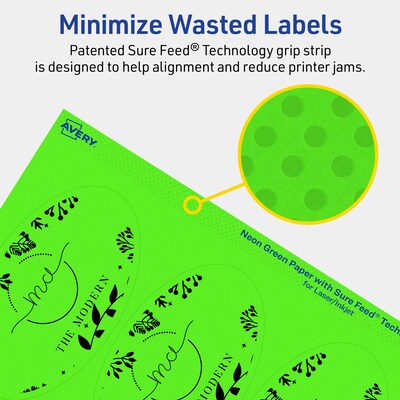 Avery Laser/Inkjet Multipurpose Oval Labels, 4.25" x 2.5", Neon Green, 120/Pack (94058)