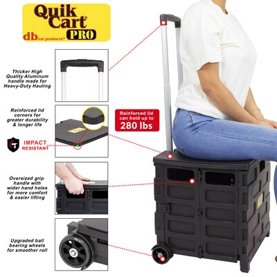 Dbest Quik Cart Pro Rolling Crate Teacher Utility with Seat, Black (01-803)