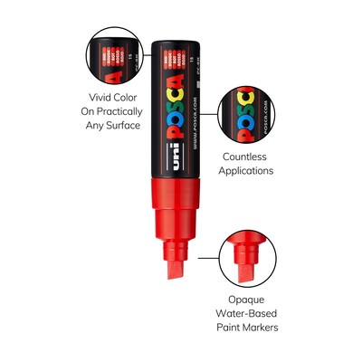 POSCA PC-8K Water Based Paint Marker, Broad Chisel Tip, Red, 2/Pack (UBCPC8KRED-2)