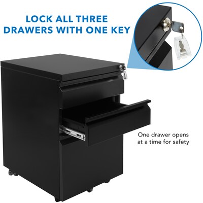 Mount-It! 3-Drawer Mobile File Cabinet, Letter & Legal Size, Lockable, 23.72"H x 14.7"W x 18.11"D, Black (MI-941B)