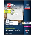 Avery Waterproof Laser Address Labels, 1-1/3 x 4, Matte White, 14 Labels/Sheet, 50 Sheets/Box (552