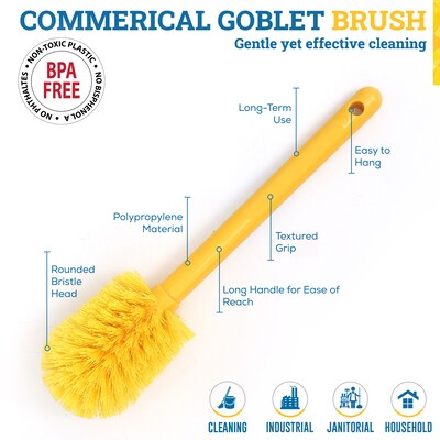 BISON LIFE 4 Polyester Goblet Cleaning Brush, Yellow, 6/Pack (BPKH-CB11-Y-6)