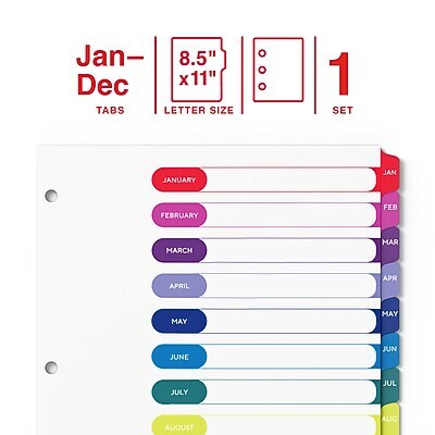 Staples Customizable Table of Contents Monthly Dividers, 12-Tabs, Multicolor