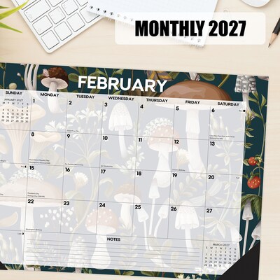 2027 Willow Creek Woodland Mushroom 17" x 12" Monthly Desk Pad Calendar, Assorted Colors (66546)