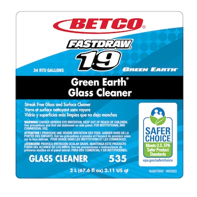 Betco FASTDRAW 19 Green Earth Streak-Free Glass & Surface Cleaner, 67.6 oz., 4/Carton (5354700)