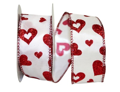 JAM Paper Glitter Hearts Ribbon, Red/White (52640340712)