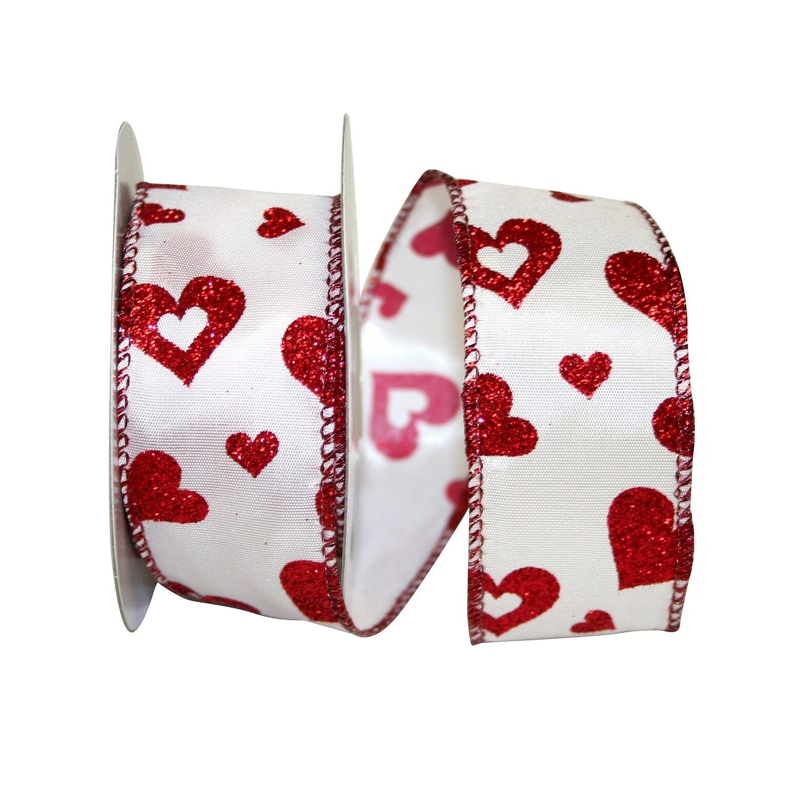 JAM Paper Glitter Hearts Ribbon, Red/White (52640340712)