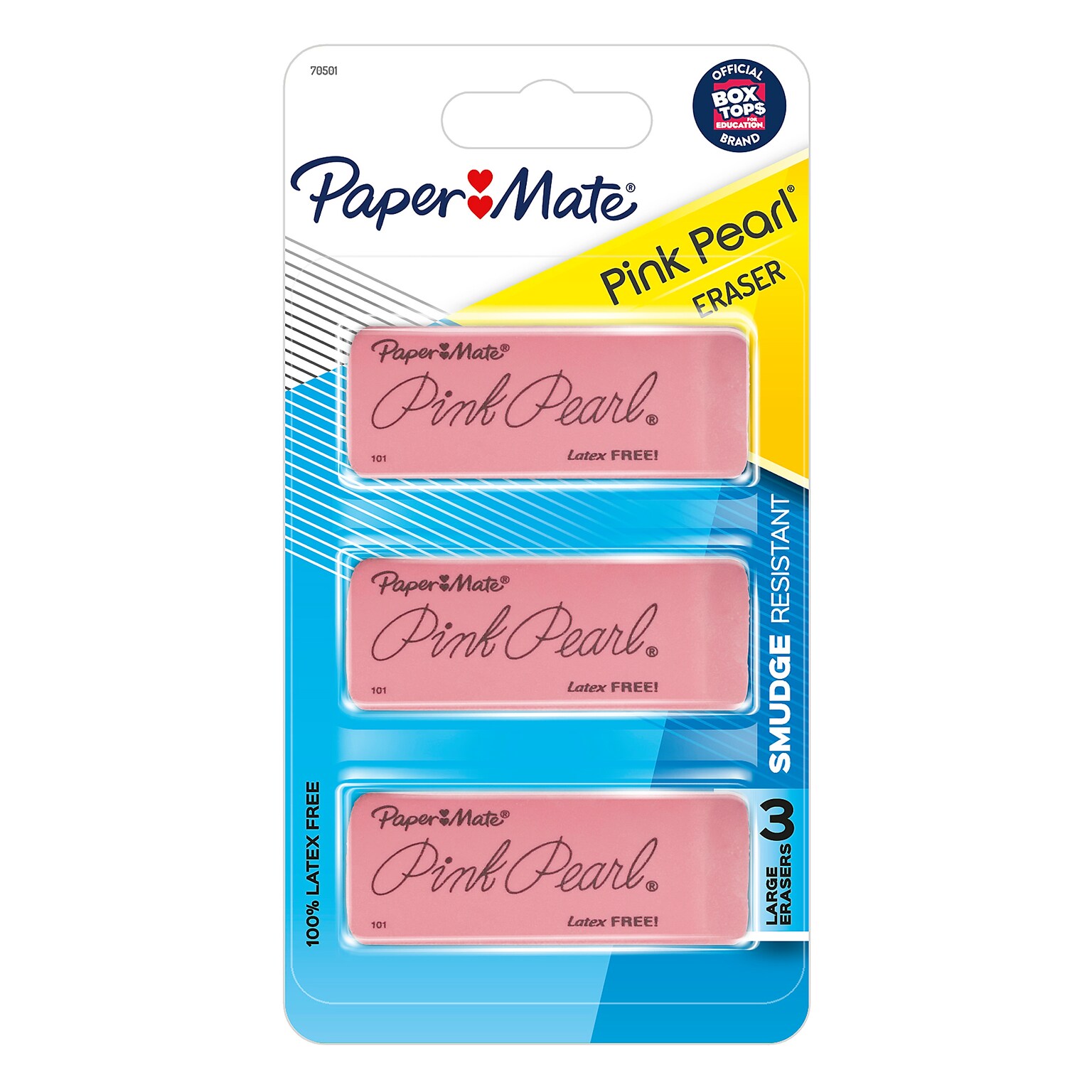 Paper Mate Pink Pearl Block Eraser, Pink, 3/Pack (70501SAN)